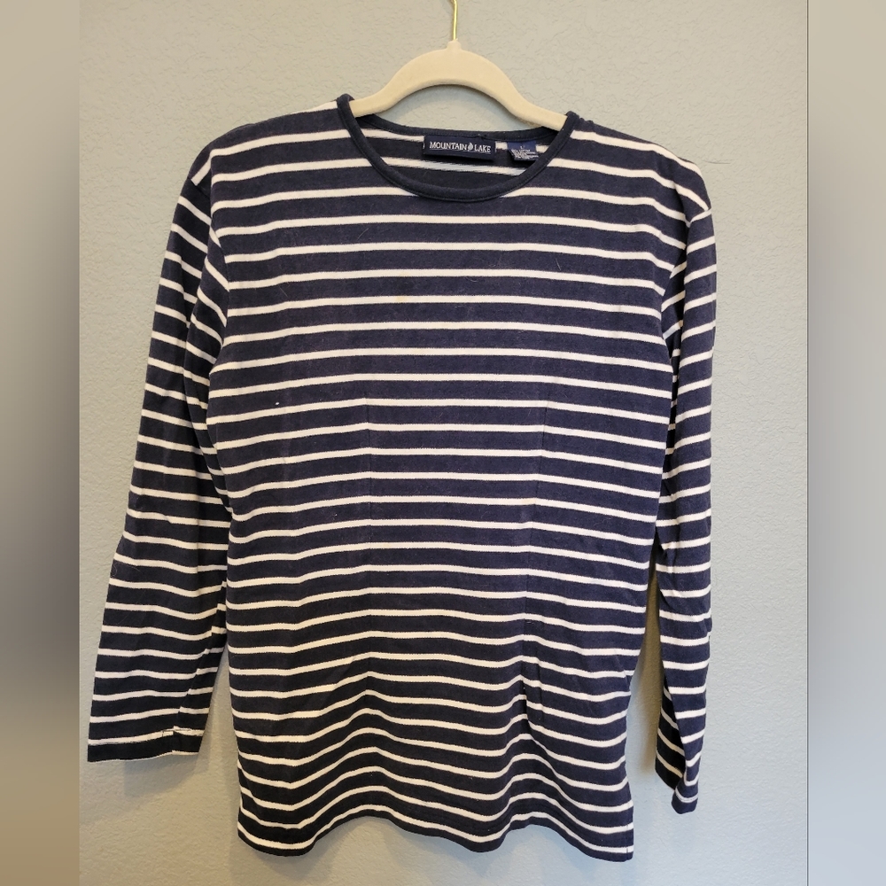 3/4 Sleeve striped Mountian Lake pleated blouse